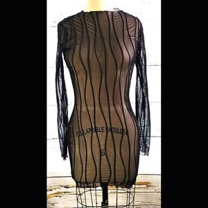 Misty Rose sheer black wavy bodycon long sleeve dress